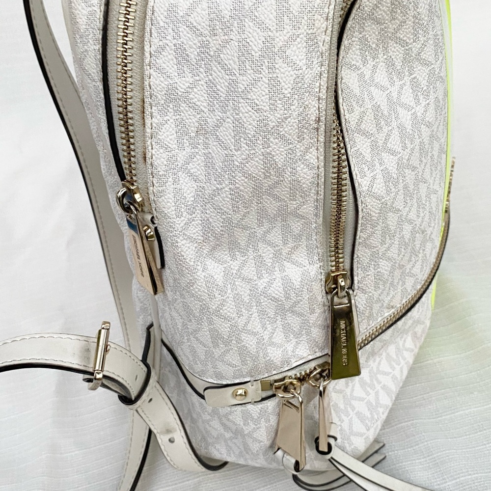 Michael Kors White and Neon Yellow Logo Monogram Backpack - Picture 4 of 7